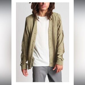 Brixton Bridges Cardigan in Striped Heather Oatmeal Grandpa Sweater Men’s Medium